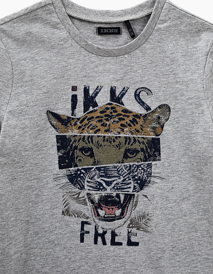 Tee-shirt gris chiné moyen visuel léopard garçon  - IKKS