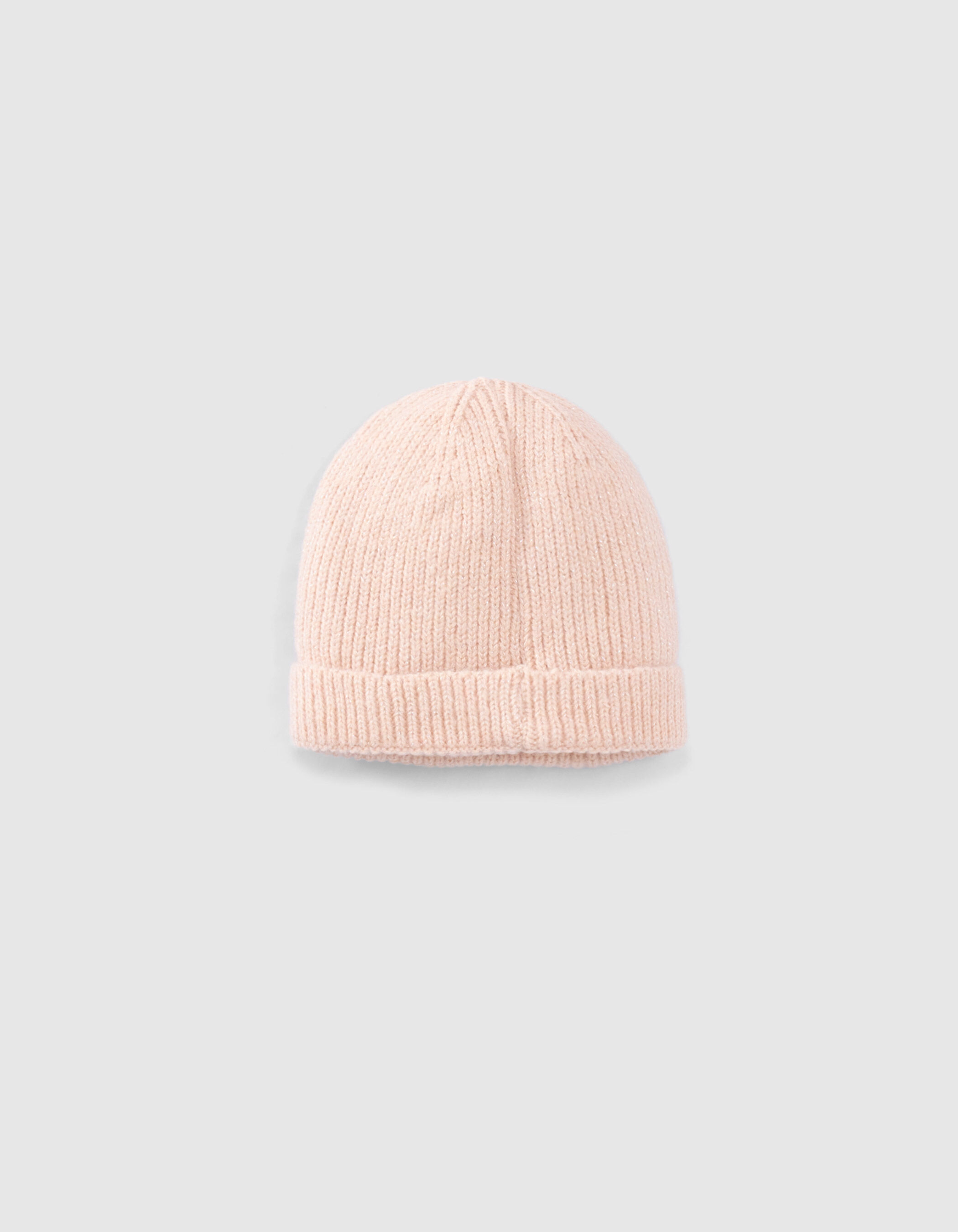 Baby girls powder pink lurex fur lined knit beanie