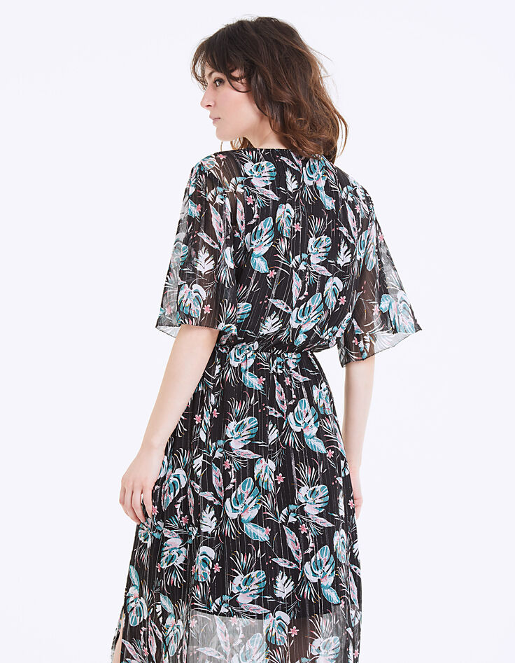 Langes Kleid mit Tropical-Garden-Print in Metallic-Garn auf schwarzem Grund-4