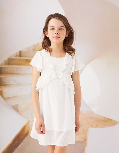Girls' off-white dotted Swiss-style textured dress - IKKS
