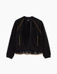 Cardigan noir zippé bordé de tulle fille-1