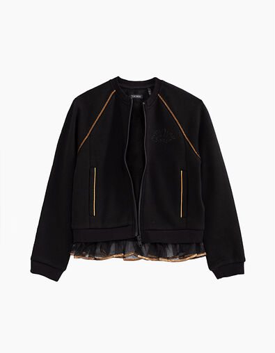 Cardigan noir zippé bordé de tulle fille - IKKS