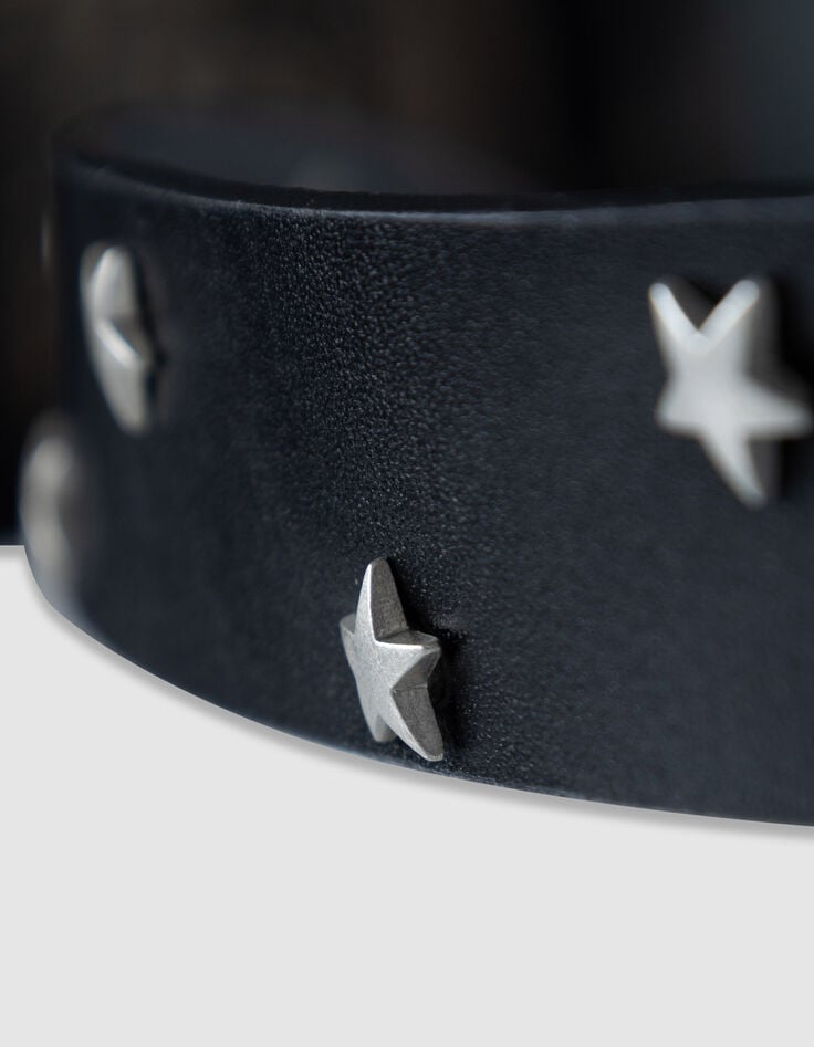 Schwarzer Ledergürtel für Damen mit Sternnieten-4