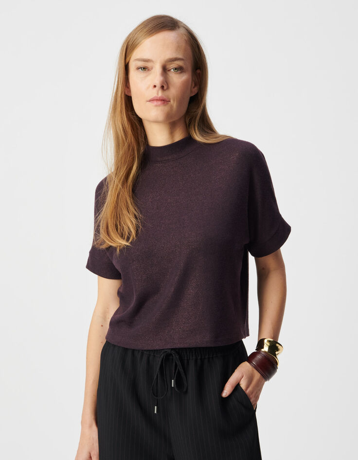 Women's burgundy sequined short-sleeve T-shirt-5