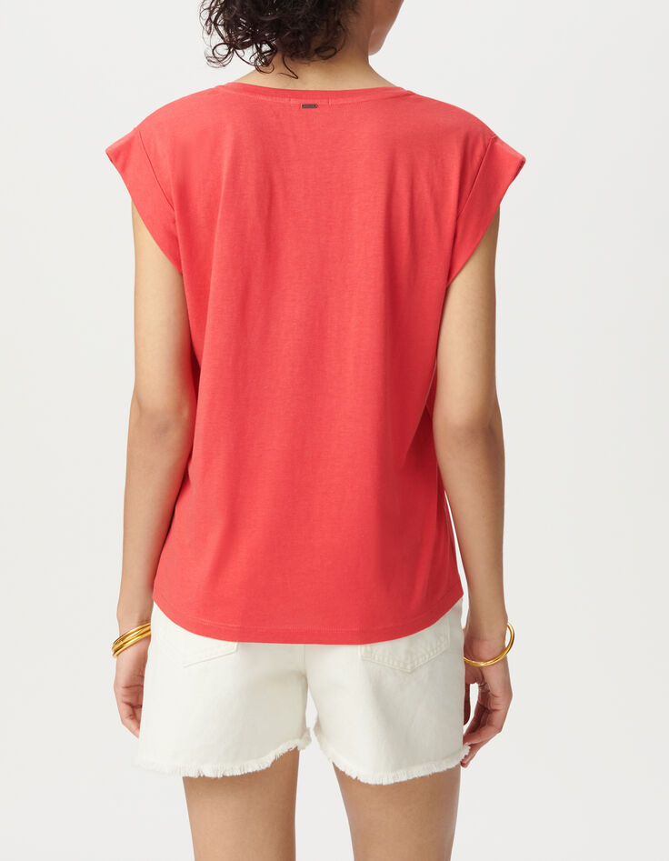 Rood T-shirt V-hals tekst-3