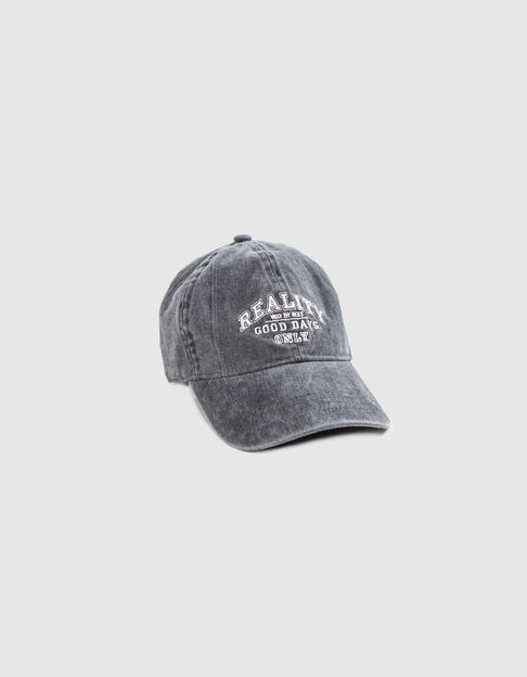 Girls’ grey organic cotton cap with embroidered slogan - IKKS
