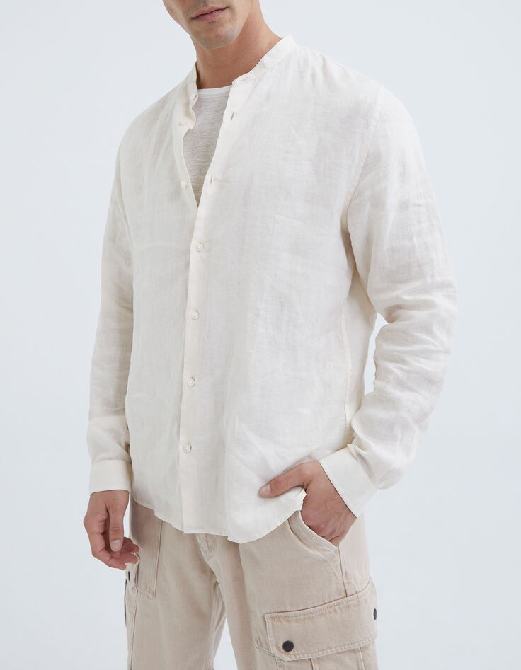 Men&rsquo;s chalk linen REGULAR Mandarin collar shirt-6