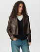 Blouson marron cuir forme trench court Femme-2