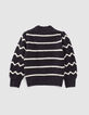 Pull marini&egrave;re navy fonc&eacute; tricot ray&eacute; fille-3