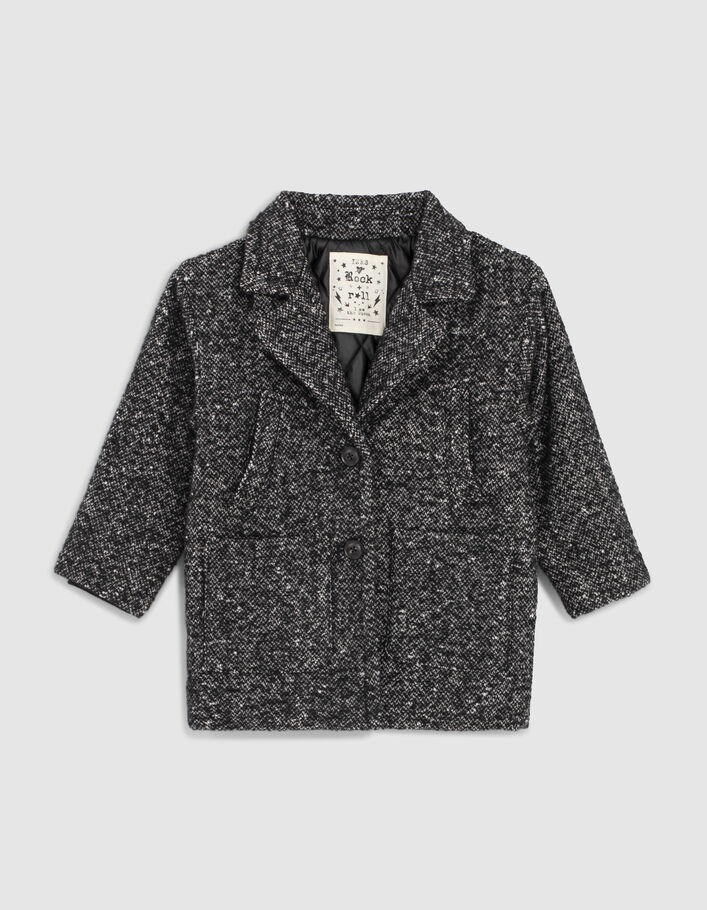 Girls’ black tweed-look coat with padded jacket facing - IKKS