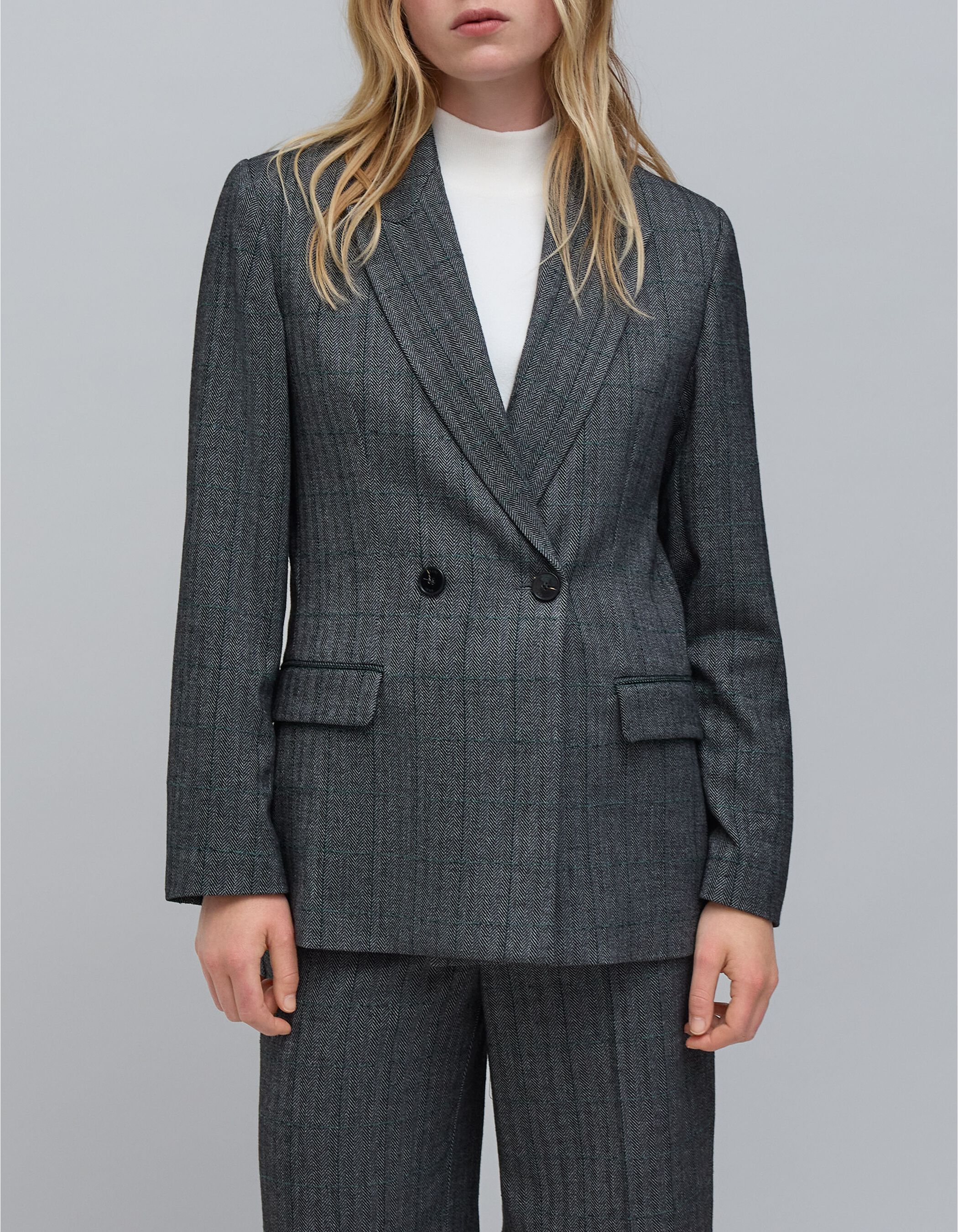 Women's black herringbone check suit jacket