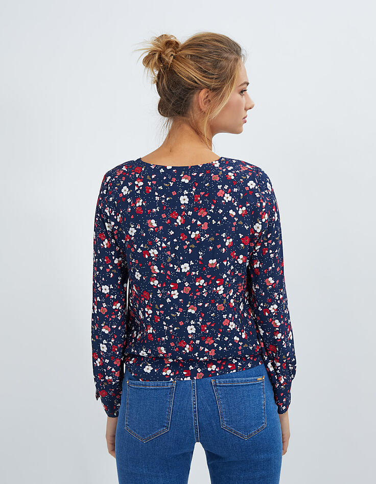 I.Code navy blue Floral Preppy print top-3