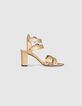 Sandalen met hak, goudkleurig leer en gespen dames-5