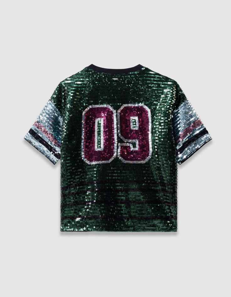 Girls’ green T-shirt with embroidered sequin slogan-3 Girls’ green T-shirt with embroidered sequin slogan-3