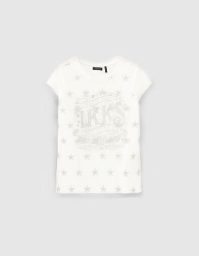 T-shirt blanc bi-matière tulle brodé étoiles fille - IKKS