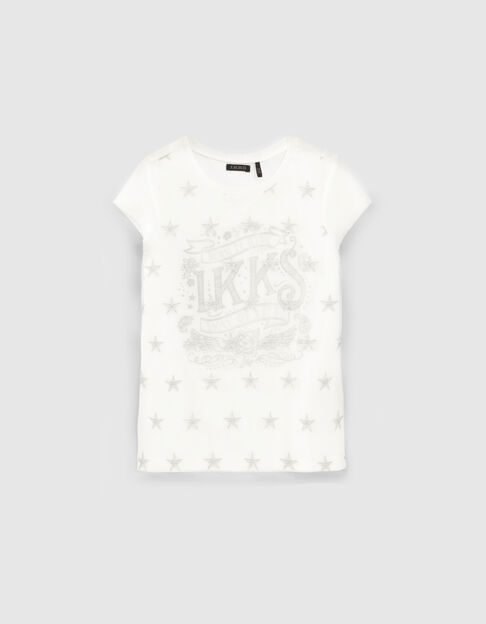 Weißes Mädchen-T-Shirt  mit Tüll und Sternstickerei - IKKS