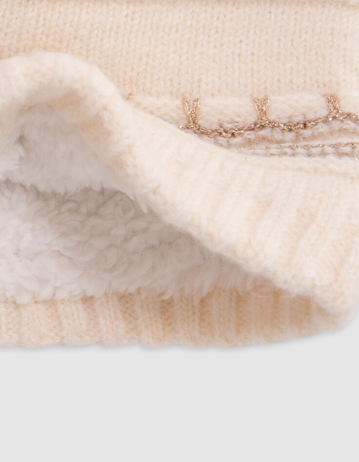 Ecru lurex gestreifte pelzige Baby Mädchen Snood-4