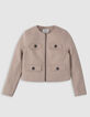 Women's straight beige wool jacket with rhinestone buttons-7