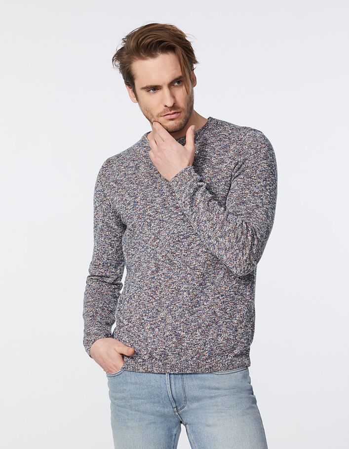Men's indigo mouliné knit sweater - IKKS
