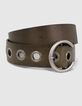 Ceinture en cuir kaki avec maxi œillets Femme-2