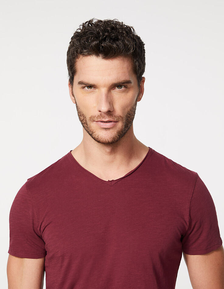 Men’s burgundy Essential V-neck T-shirt-4