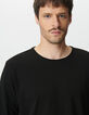 Camiseta manga larga negra algodón flameado hombre-4