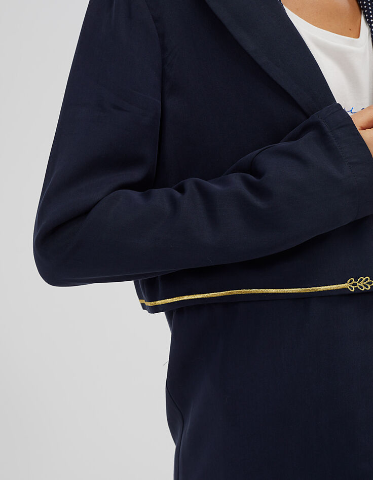 I.Code navy trench coat, gold embroidery-2