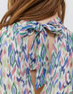Women’s ecru ikat diamond print top with tie on back-4