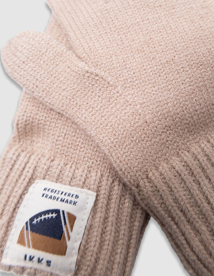 Gants beiges tricot avec revers garçon-4