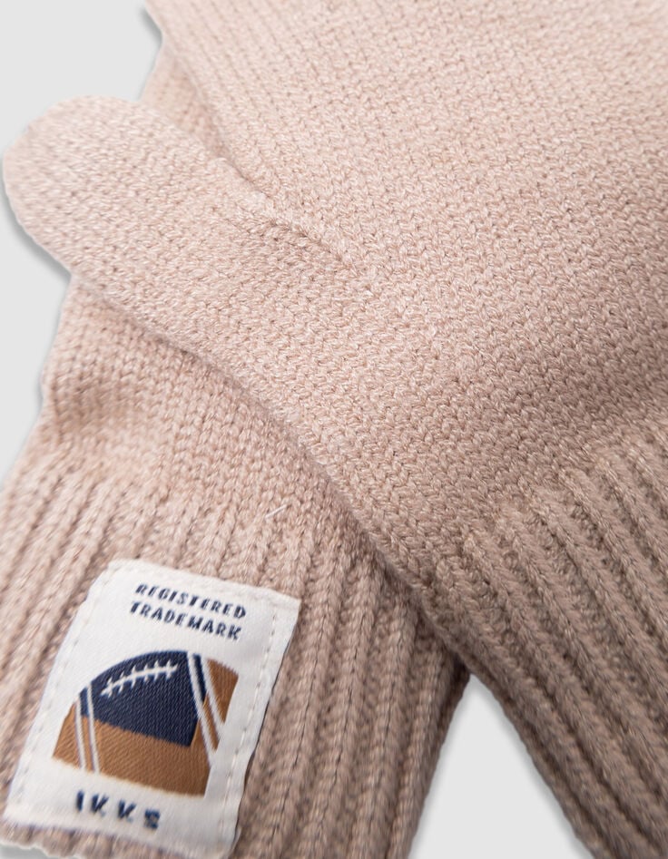 Beige Jungenstrickhandschuhe mit Umschlag-4 Beige Jungenstrickhandschuhe mit Umschlag-4