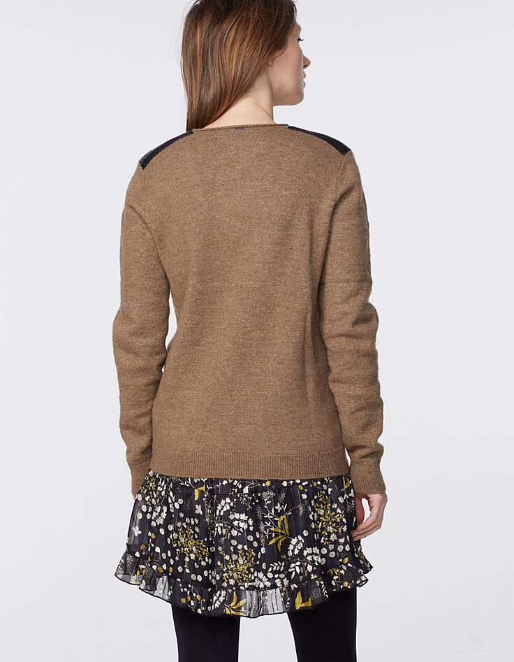 Jersey camel lana mullida facetas joya hombros mujer-3