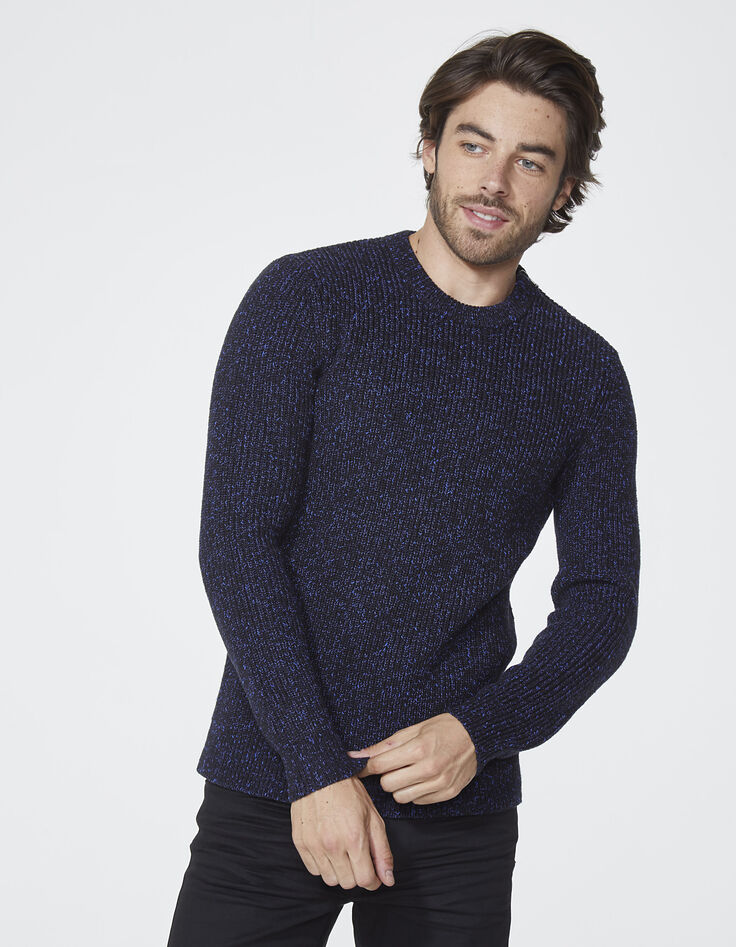 Pull bleu chiné homme-4