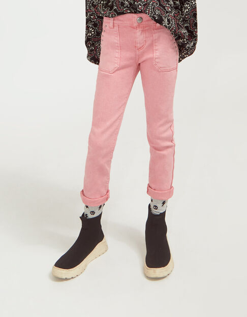 Vaqueros slim rosa medio con tachuelas niña  