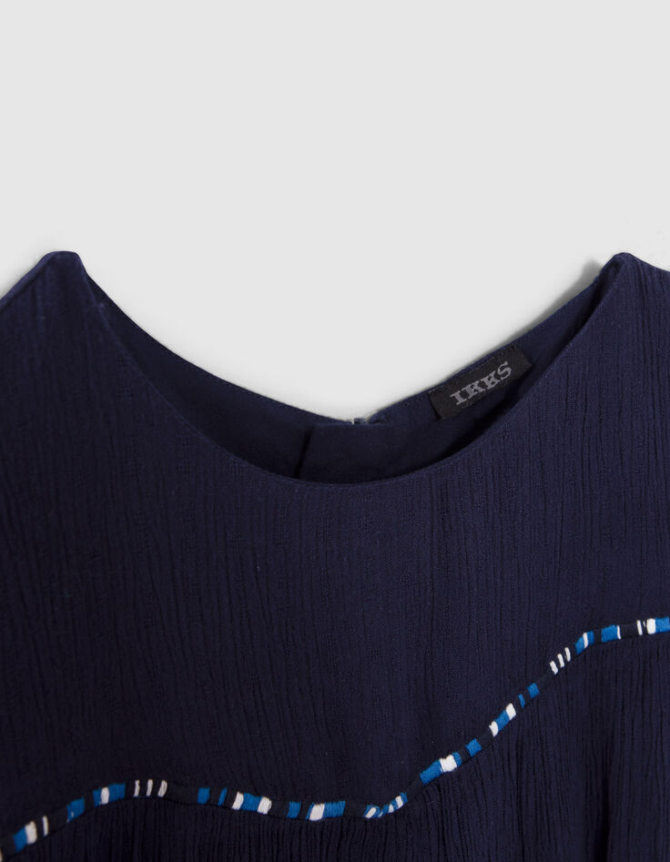 Marineblaues Mädchenkleid aus Krepp mit Atebas-Stickerei-2