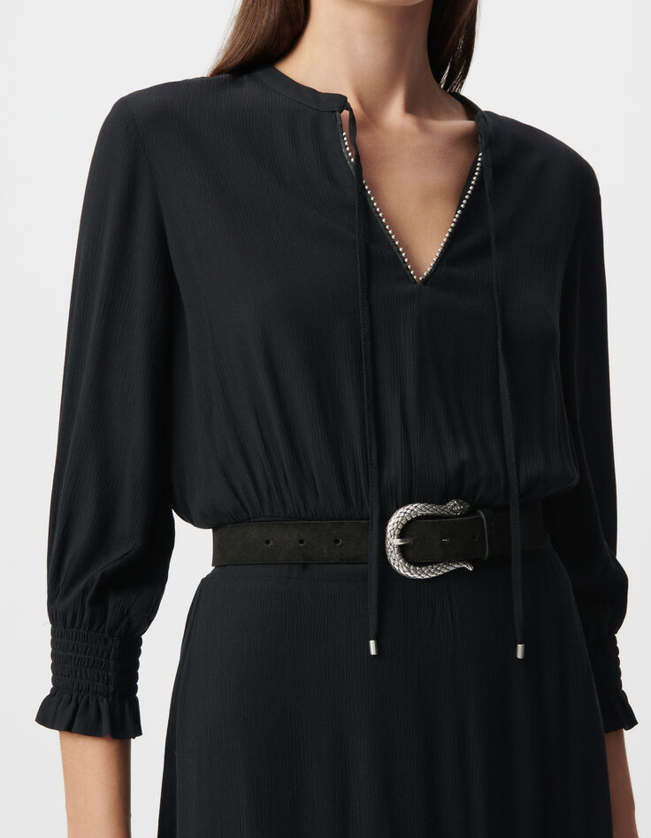 Zwarte lange jurk LENZING™ ECOVERO™ micro-kraag Dames-4