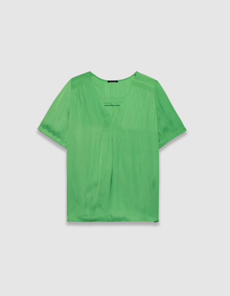 Top vert col V avec manches courtes pour femme-1