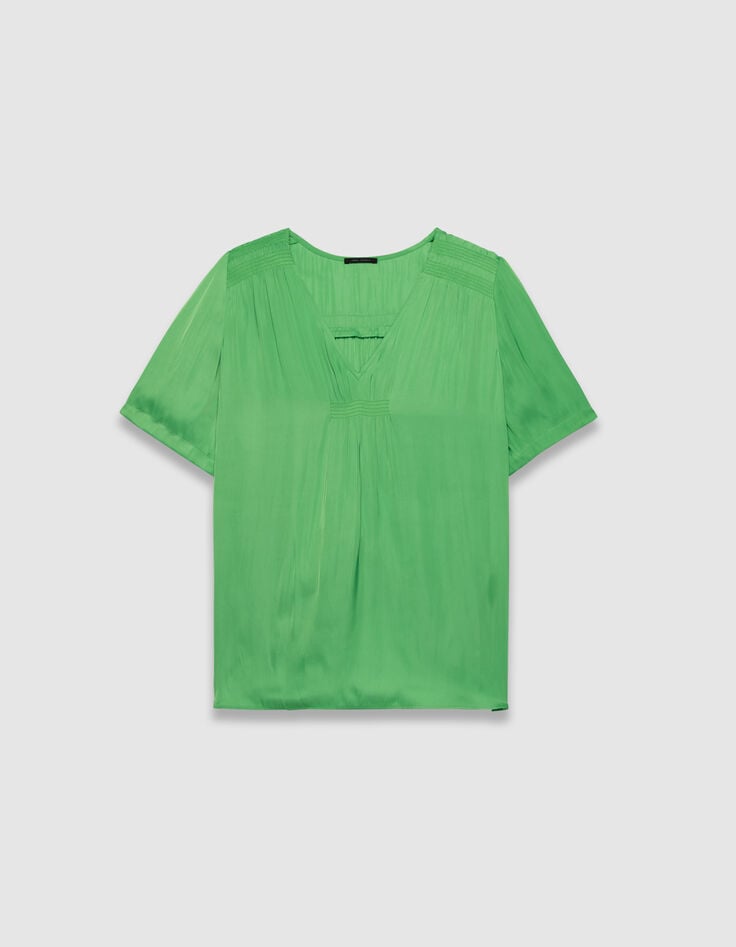 Top vert col V avec manches courtes pour femme-1 Top vert col V avec manches courtes pour femme-1