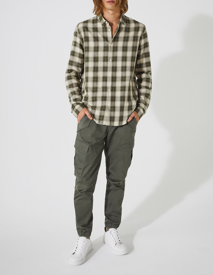 Khaki REGULAR-Herrenhemd mit Karos-5