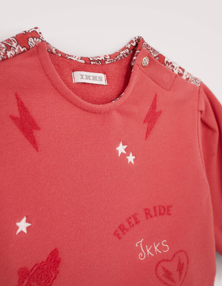 Sudadera rojo bimaterial estampado espalda bebé niña-4