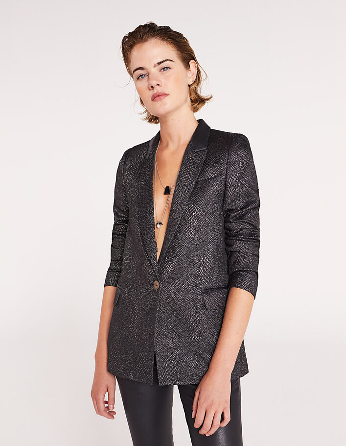 Veste tailleur jacquard python argenté femme