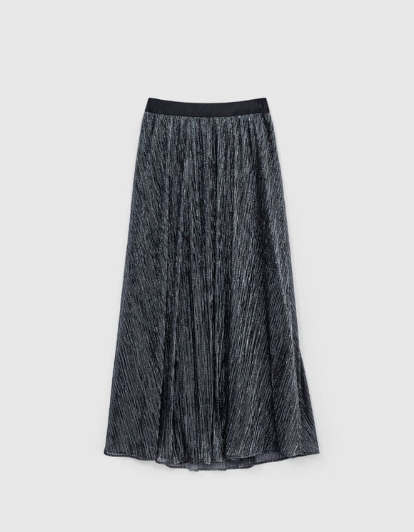 Women’s metallic black pleated midi skirt