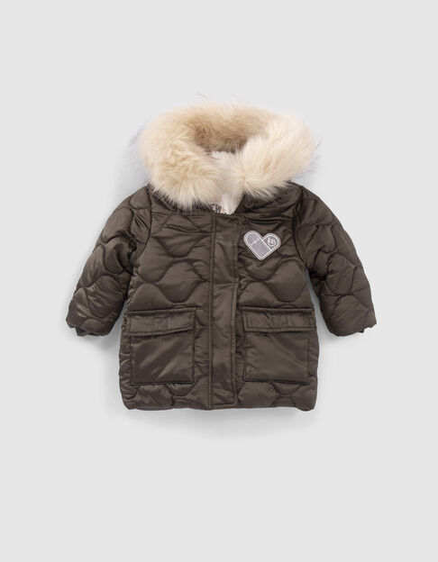Baby girls’ khaki quilted fur-lined hooded parka - IKKS