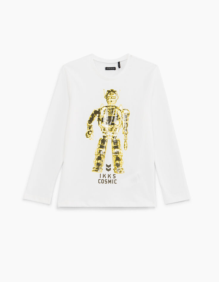 Camiseta blanco roto con robot niño -2