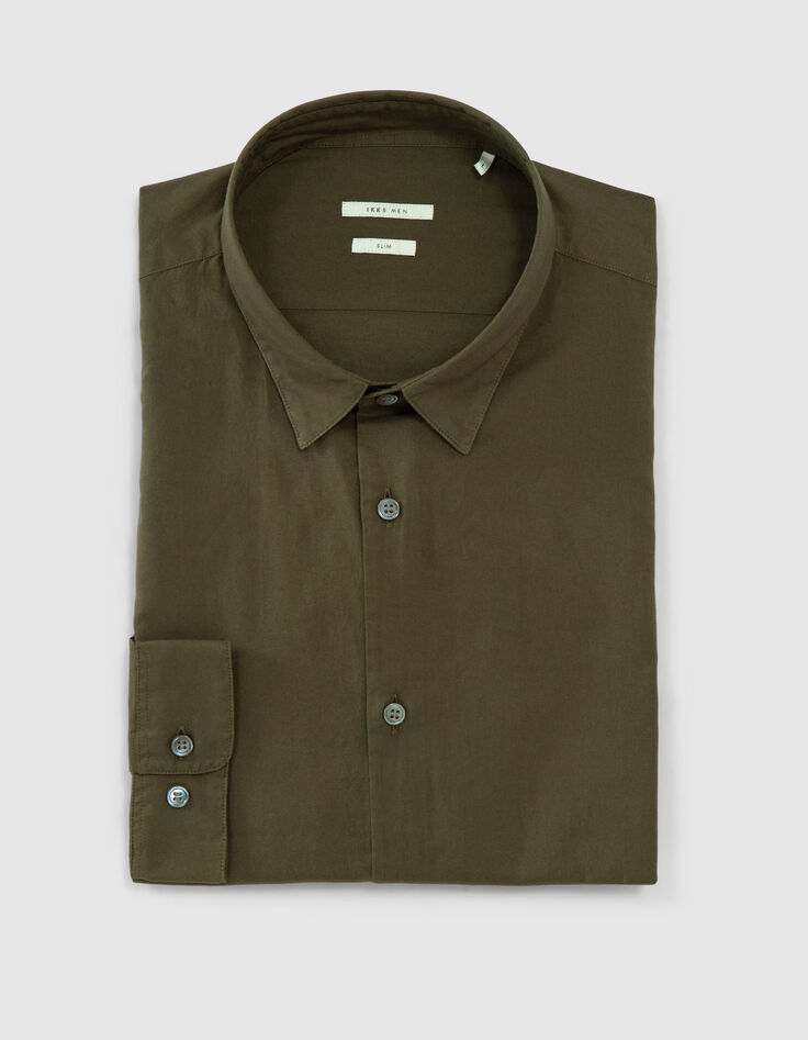 Men&rsquo;s khaki organic cotton voile SLIM shirt-2