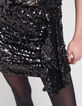 Falda corta bordada de lentejuelas negras para mujer-3
