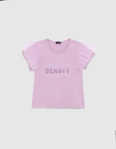 Mädchen-T-Shirt mit Schriftzug und Tüllärmeln - IKKS