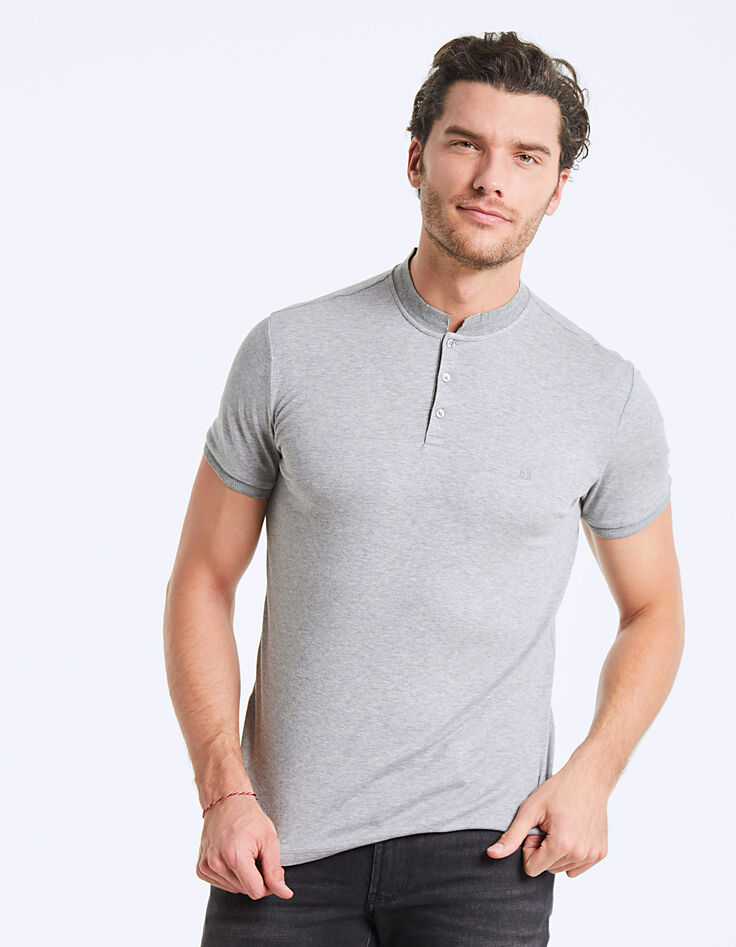 Gechineerde grijze interlock-polo voor heren-2