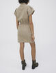 Women’s light khaki Terra Denim dress, studded high neck-6