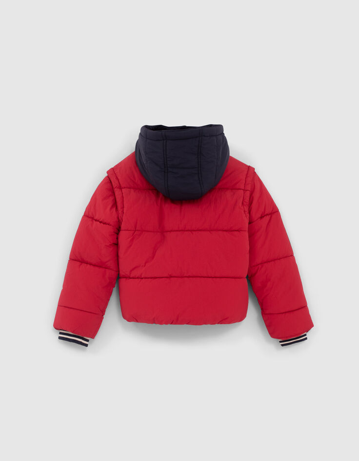 Doudoune rouge moyen fourrée à capuche navy garçon-3