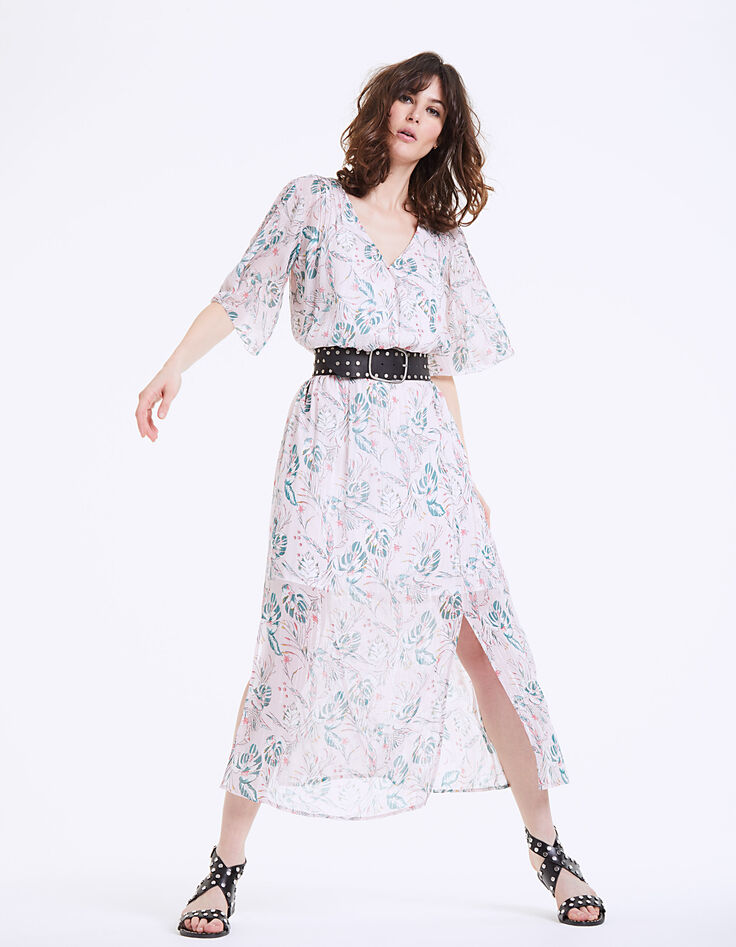 Robe longue imprimé Tropical Garden métallisé femme-1